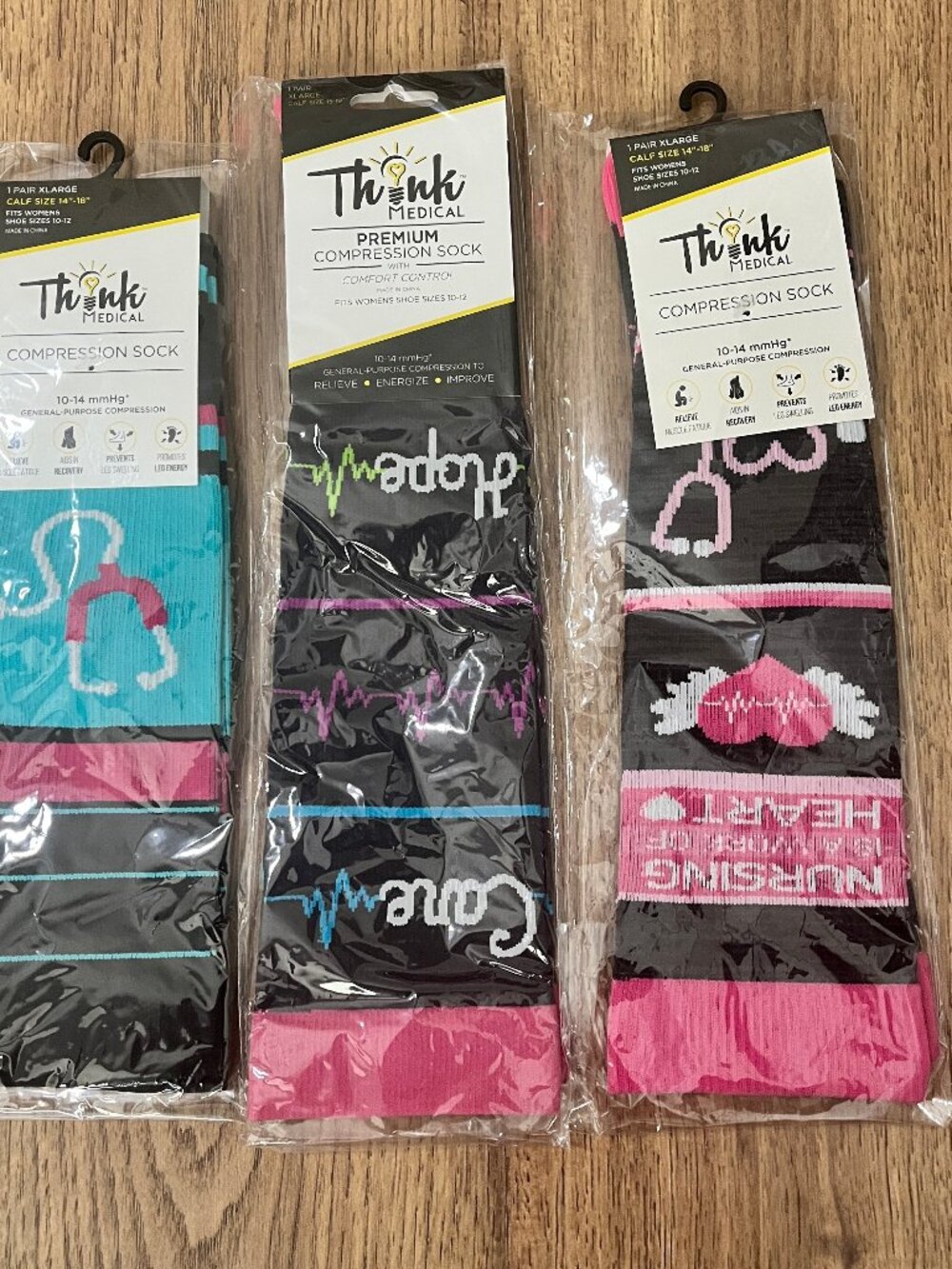 Larger Size Nurse Nurses Medical Themed Light Compression Socks Lot Of 3